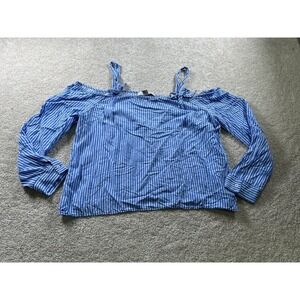 Forever 21 Women's Blue White Stripe Off Shoulder Top‎ XL Cotton